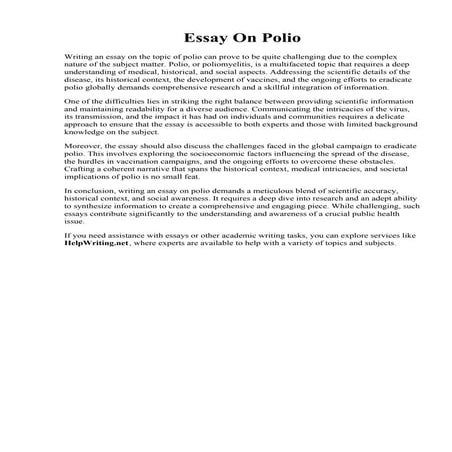 Essay On Polio. Need help do my essay experiencing the polio epidemic - frudg...