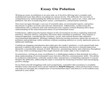 Essay On Polution. The University of Findlay