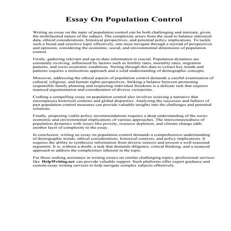Essay On Population Control. Minot State University | PDF