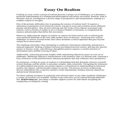 Essay On Realism. Essay on realism - Reasearch amp; Essay Writings From HQ Sp...