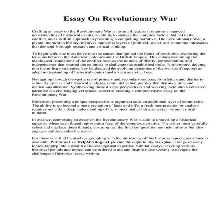 Essay On Revolutionary War. Thomas Aquinas College