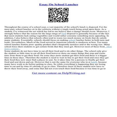Essay On School Lunches