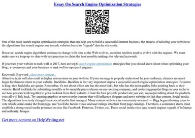 Essay On Search Engine Optimization Strategies