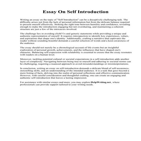 Essay On Self Introduction. Ashworth College