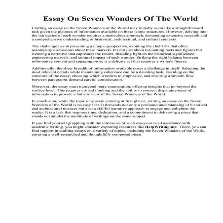 Essay On Seven Wonders Of The World