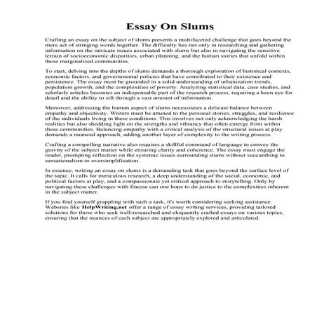 Essay On Slums