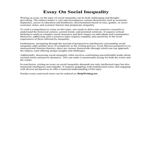 Essay On Social Inequality. Poverty and Social Inequality Essay Example  Topi...
