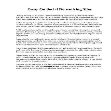 Essay On Social Networking Sites. Contra Costa College