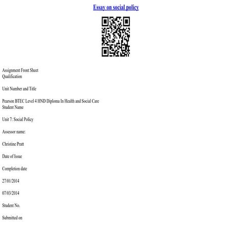 Essay On Social Policy