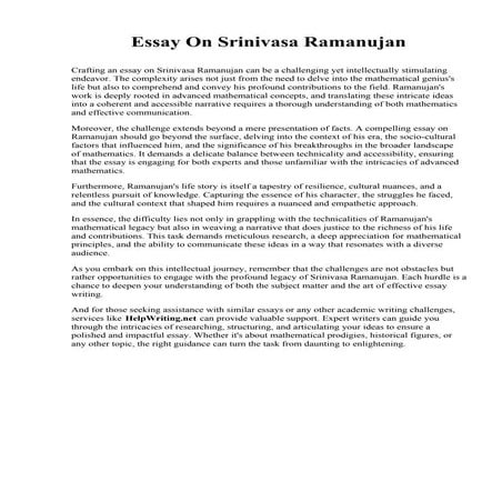 Essay On Srinivasa Ramanujan. University of North Carolina at Asheville
