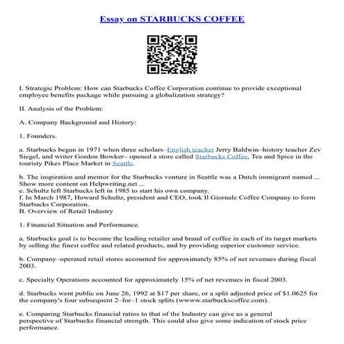 Essay On STARBUCKS COFFEE