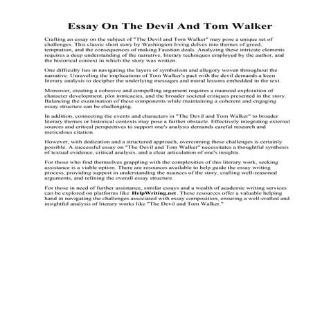 Essay On The Devil And Tom Walker