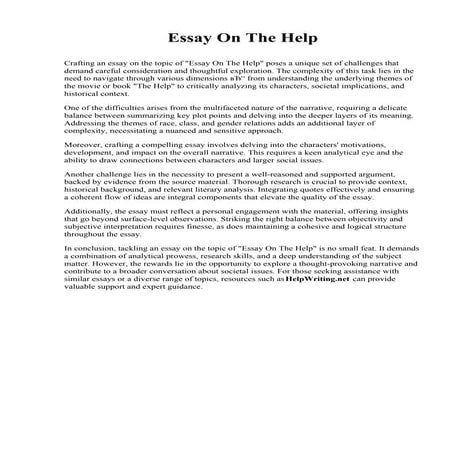 Essay On The Help. South Dakota State University