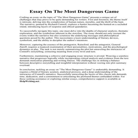 Essay On The Most Dangerous Game. essay examples: The Most Dangerous Game Essay