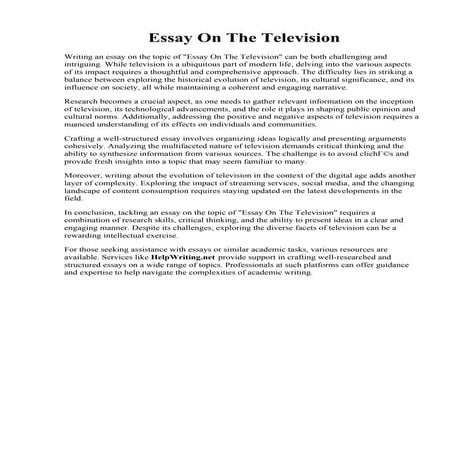 Essay On The Television. Essay - The Effects of Watching Television on Adoles...