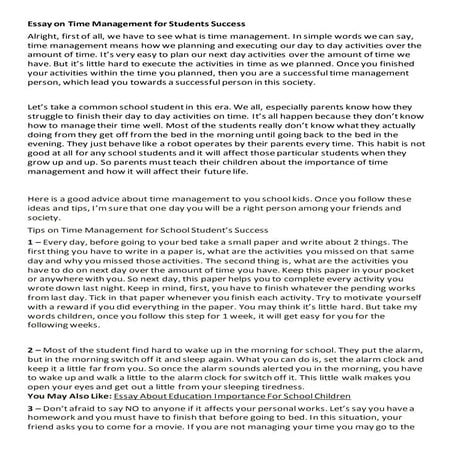 Essay on time management for students success | DOCX | Sleep Disorders ...