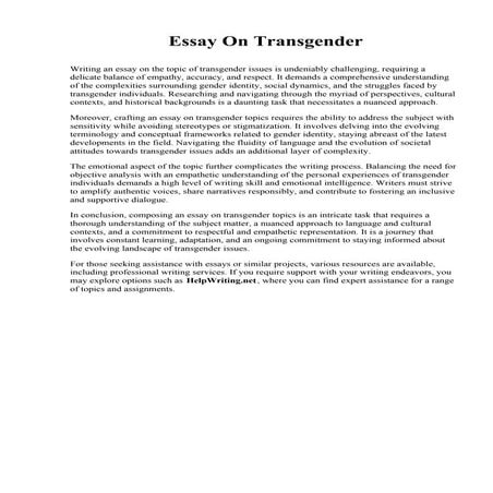 Essay On Transgender.  Auguste Escoffier School of Culinary Arts