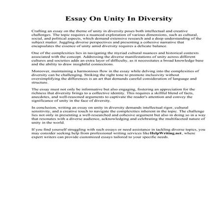 Essay On Unity In Diversity. University of Antelope Valley