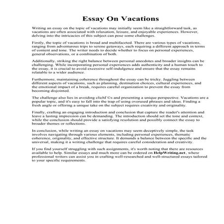Essay On Vacations