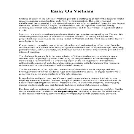 Essay On Vietnam. International College of Christian Ministry