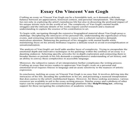 Essay On Vincent Van Gogh. Vincent van gogh research paper - writersgroup416.web.fc2.com