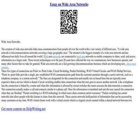 Essay On Wide Area Networks