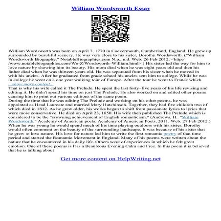 Essay On William Wordsworth