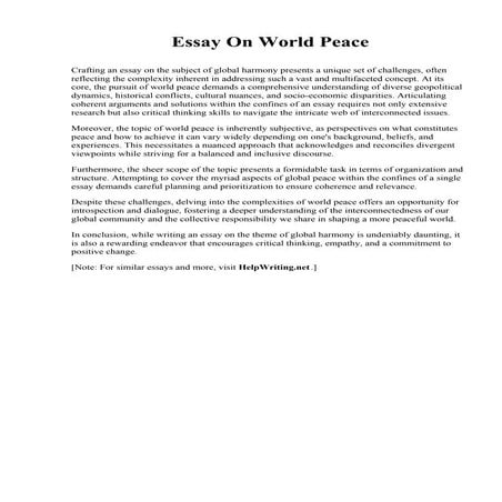 Essay On World Peace. Hobart and William Smith Colleges