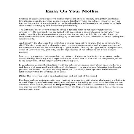 Essay On Your Mother. Rock Valley College