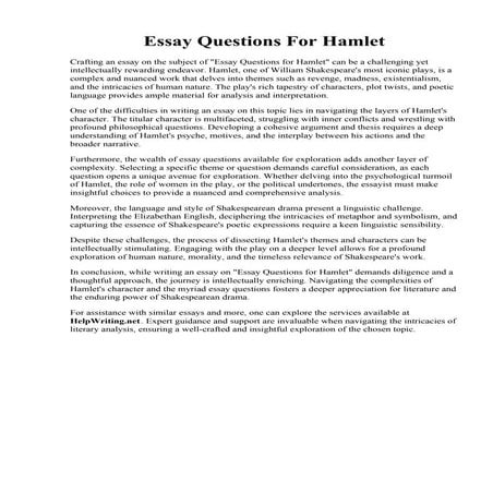 Essay Questions For Hamlet. Hamlet essay questions act 3
