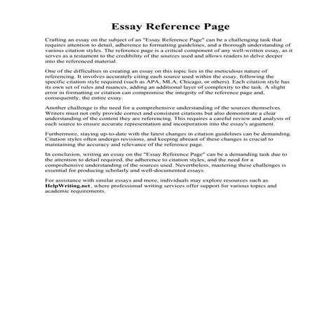 Essay Reference Page. APA Style Essay Format: Examples, Outline ...