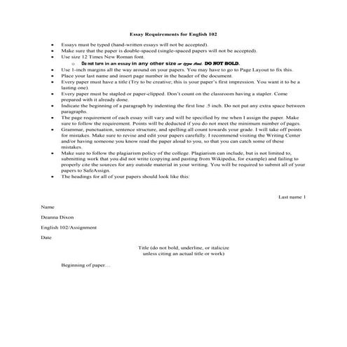 Essay requirements for english 102