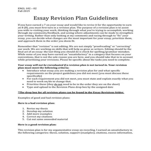 Essay revision plan guidelines fall