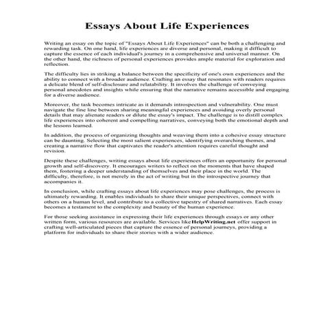 Essays About Life Experiences. Oxnard College