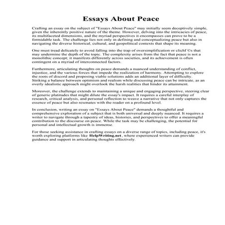 Essays About Peace. Separate Peace Essay topics