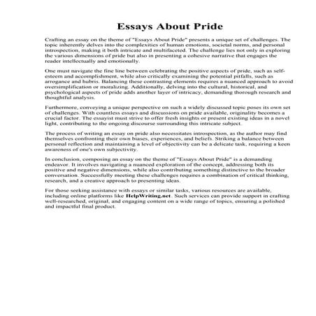 Essays About Pride. Pride Essay. LGBTQ Right and Discrimination - Free Essay ...