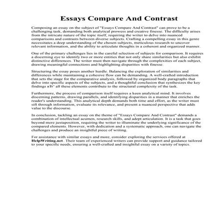 Essays Compare And Contrast. How to Write a Compare and Contrast Essay  Bid4P...
