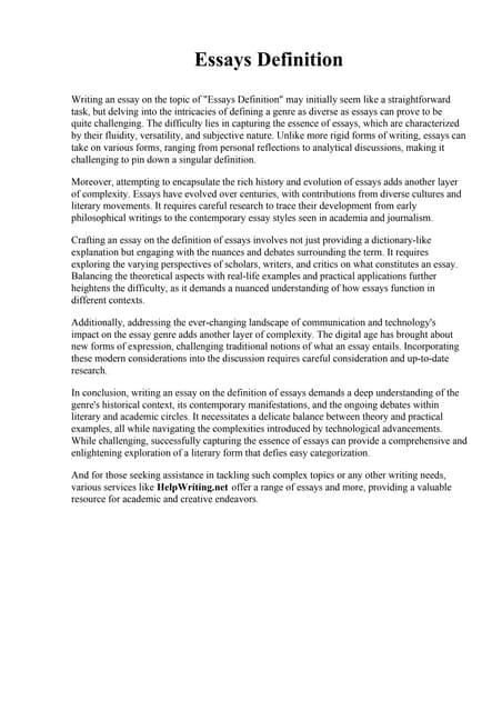 Definition Of A Essay. Mount St. Mary's University | PDF