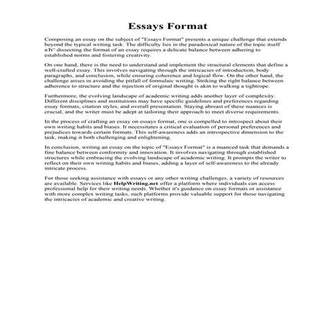 Essays Format. Proper Essay Format : Navigation menu | PDF