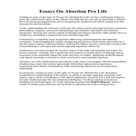 Essays On Abortion Pro Life