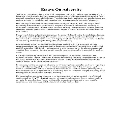 Essays On Adversity