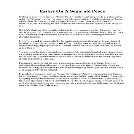 Essays On A Separate Peace. A Separate Peace essay