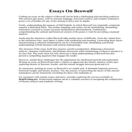 Essays On Beowulf. Beowulf Essay. Beowulf Summary  Beowulf  British Folklore