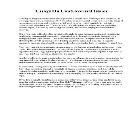 Controversial Essays Examples. Thomas University | PDF
