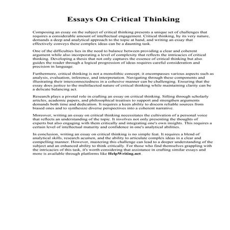 Essays On Critical Thinking. Sentara College of Health Sciences