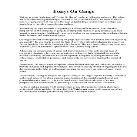 Essays On Gangs.  Research paper on gang violence. Gang Violence. 2019-03-05