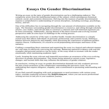 Essays On Gender Discrimination. Kutztown University of Pennsylvania