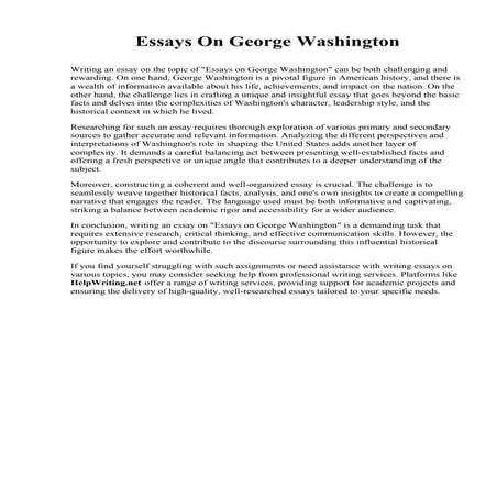 Essays On George Washington. Renton Technical College