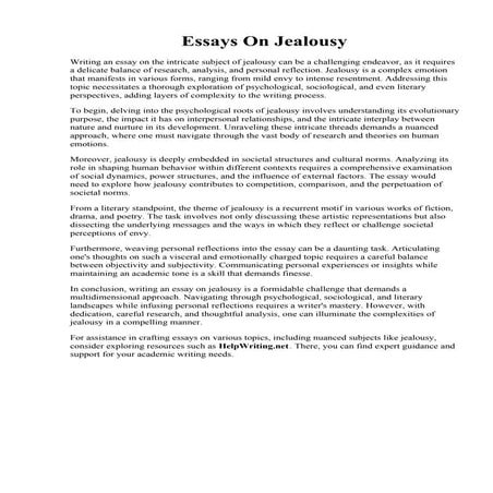 Essays On Jealousy. Othello Jealousy Essay  Works  Poetry