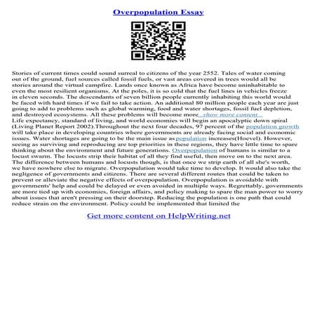 Essays On Overpopulation